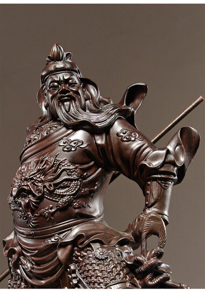 folk Ebony Wood Chinea Feng shui Guan Gong Yu Warrior God Guanyu Statue carving