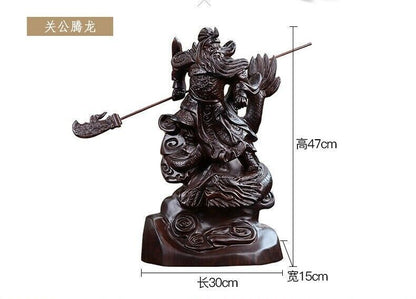 47cm,China Guan Yu Gong Warrior God Buddha Wood Statue Guanyu Dragon Figure 18"