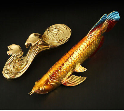 14",Feng shui brass,copper crafts,golden dragon fish,Office Home wealth Statue