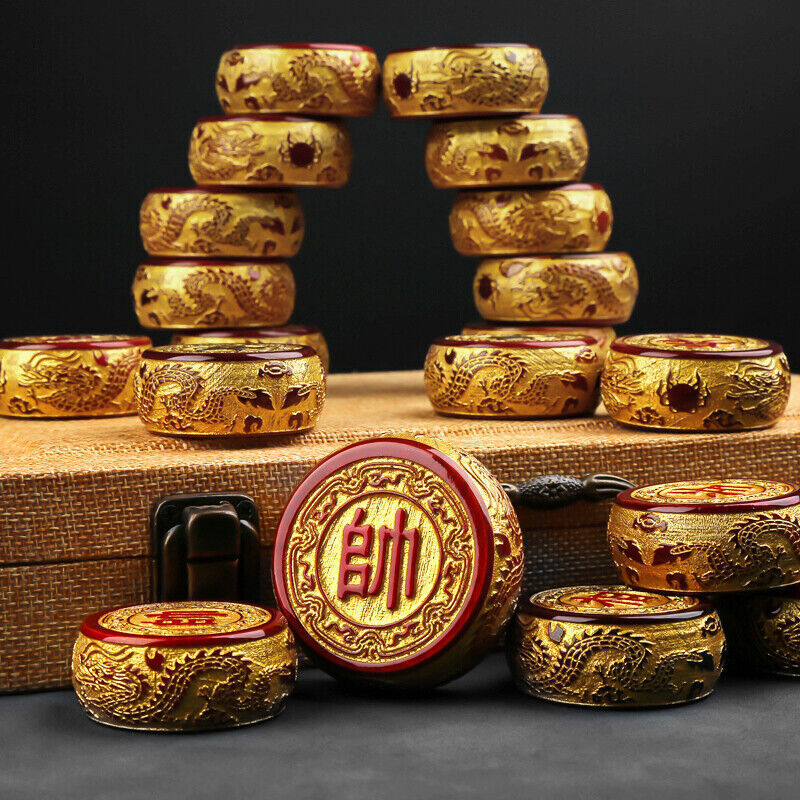 Large Traditional Golden Wooden Chinese Chess Checker Game xiangqi Pieces China