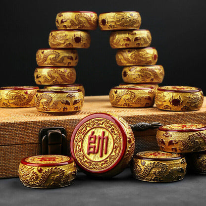 Large Traditional Golden Wooden Chinese Chess Checker Game xiangqi Pieces China