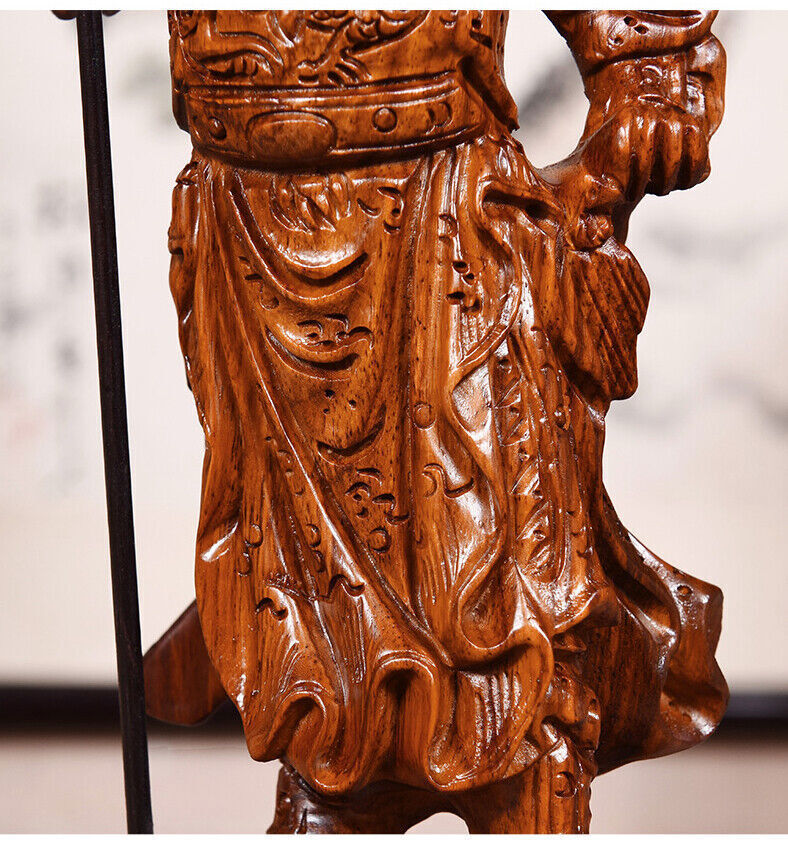 Rosewood Wood Chinese Feng shui Guan Gong Yu Warrior God Guanyu Statue Carved