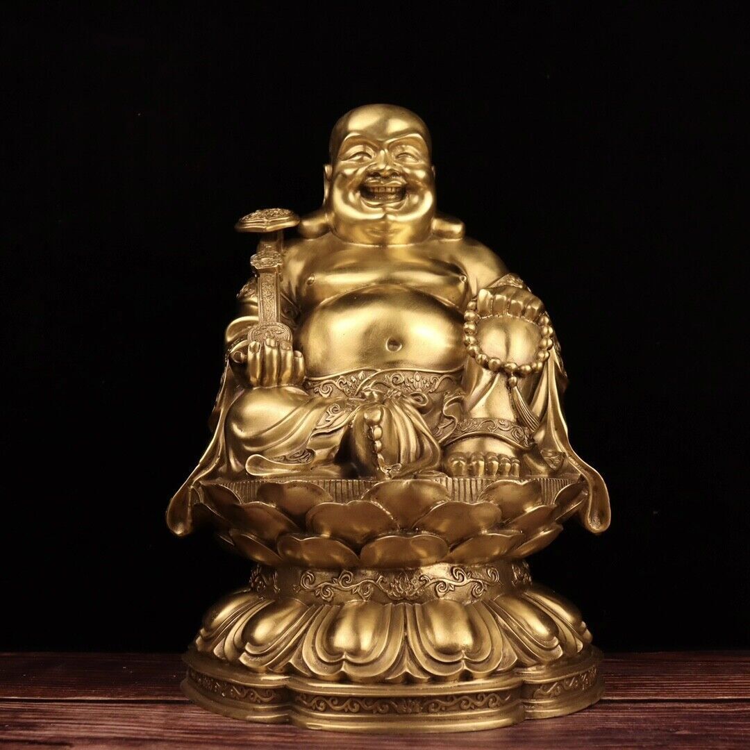 37cm,Buddhist Chinese Laughing Fat Buddha Maitreya,BRASS Statue,Bronze craft fo