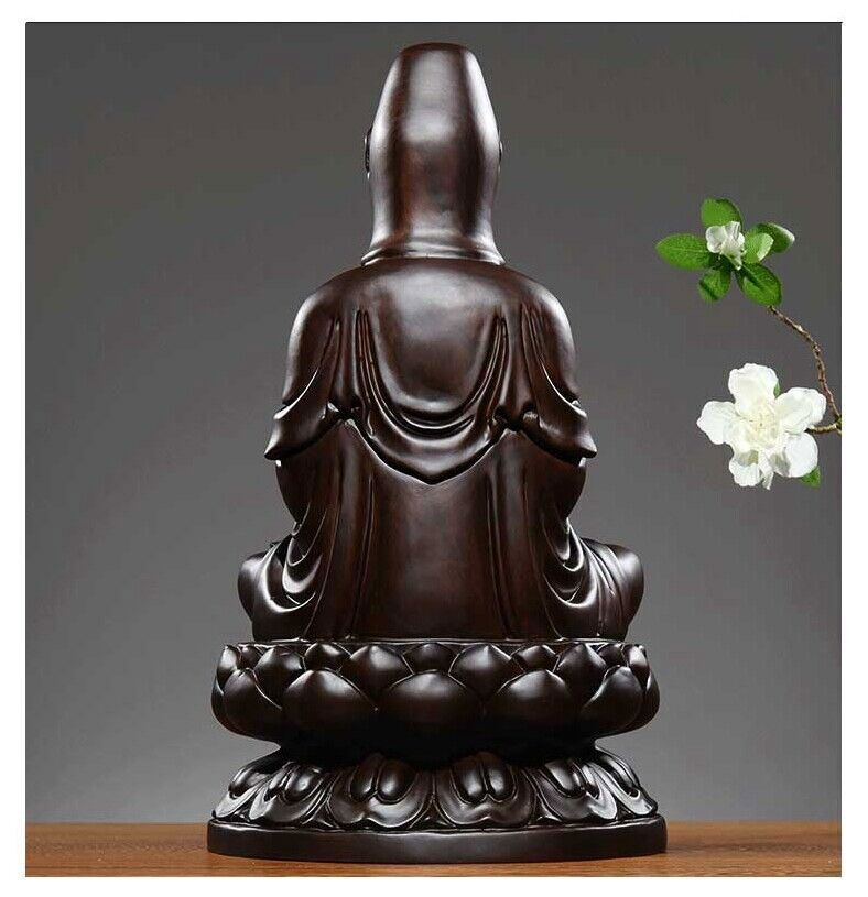 China fengshui Buddhism Wood GuanYin Kwan-yin Buddha Statue Craft Sculpture 观音雕像