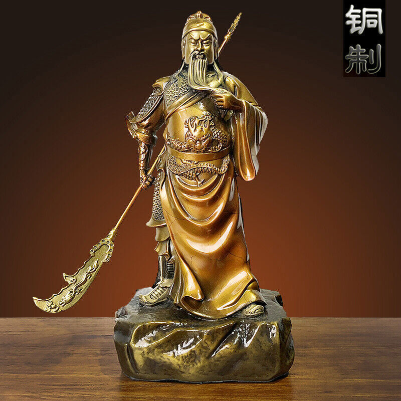 34cm,BRASS copper GuanGong Guan Yu Gong,Soldier Buddha Warrior God wealth Statue