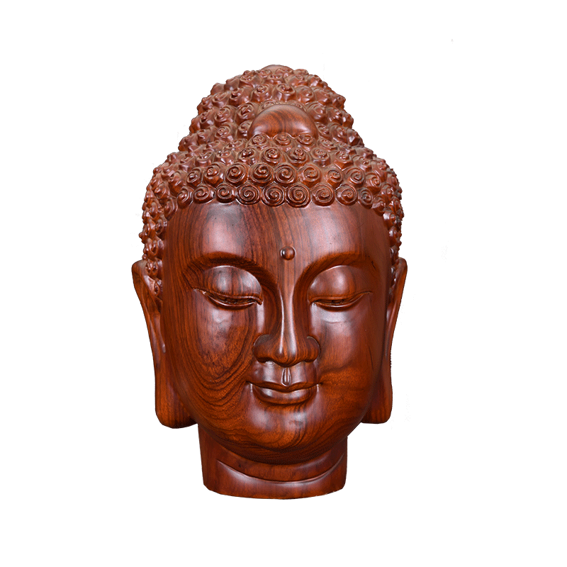 China Fengshui Statue Buddha Head Wood Craft Gift Collectable Carving Sakyamuni