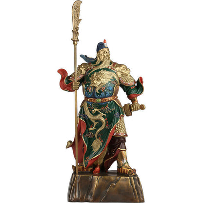 63cm, great Folk Brass Copper Dragon Guan Gong Guan Yu Warrior God Knife Statue