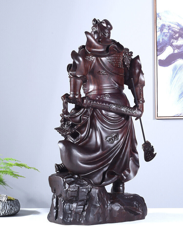 folk Ebony Wood Chinea Feng shui Guan Gong Yu Warrior God Guanyu Statue carving