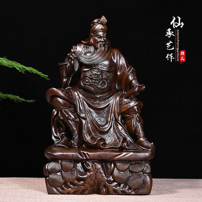 40cm,top Ebony Wood China Guan Gong Yu sit,Warrior Guangong Statue Carved WOODEN