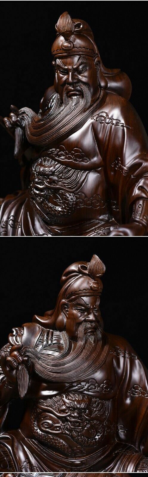 40cm,top Ebony Wood China Guan Gong Yu sit,Warrior Guangong Statue Carved WOODEN