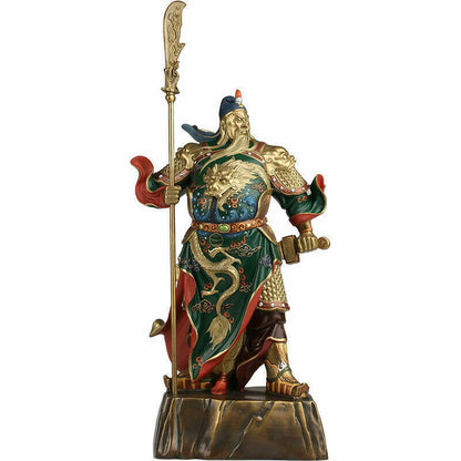 39cm,China Folk Brass Copper Dragon Guan Gong Guan Yu Warrior God Buddha Statue