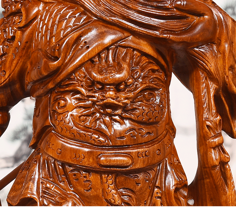 Chinese Guan Yu Gong Warrior God Wealth Wooden Carving Wood Statue fengshui 關公h1