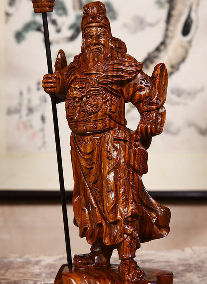 50cm, Chinese Guan Yu Guan Gong Warrior God Wealth Wood Carving Wood Statue, 20"