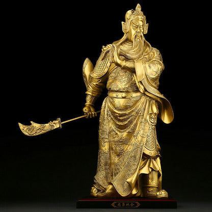 15",China Fengshui brass copper folk Guan Gong Yu Warrior God wealth Statue 關关羽公