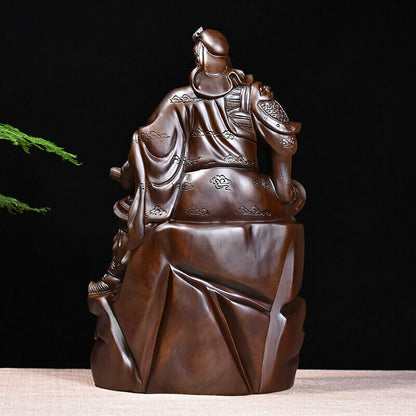 40cm,top Ebony Wood China Guan Gong Yu sit,Warrior Guangong Statue Carved WOODEN