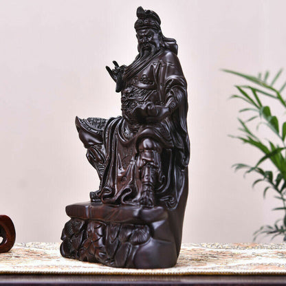 40cm,Ebony Wood China Guan Gong Yu sit,Warrior Guangong Statue Carved WOODEN 16"