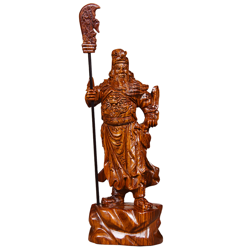 Rosewood Wood Guan Gong Yu Warrior God Guanyu Statue Dragon soldier sculpture