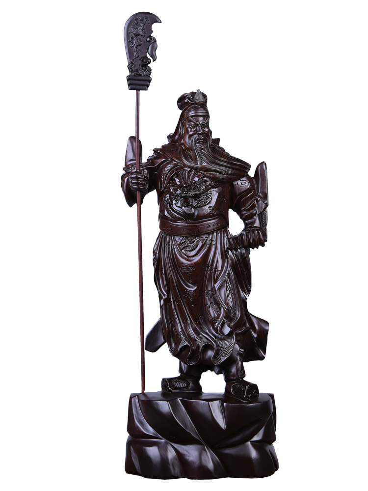 29cm,China Guan Yu Guan Gong Warrior God Buddha Knife Wooden Wood Statue 11"