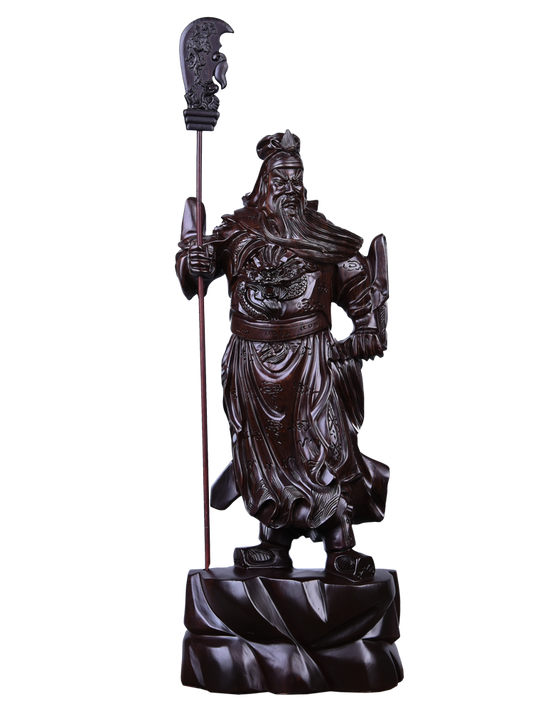 29cm,China Guan Yu Guan Gong Warrior God Buddha Knife Wooden Wood Statue 11"