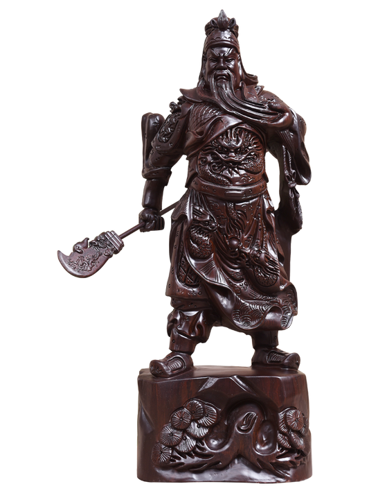 folk China Guan Yu Gong Warrior God Buddha Wooden Carving Wood Statue Wood Duke