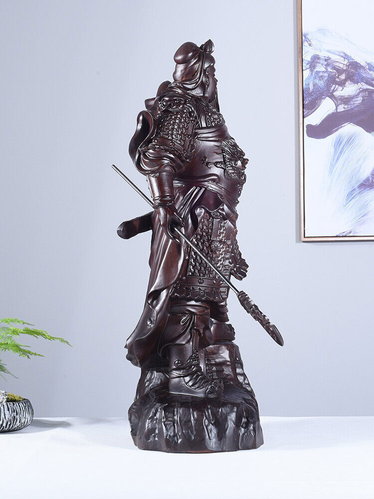 folk Ebony Wood Chinea Feng shui Guan Gong Yu Warrior God Guanyu Statue carving