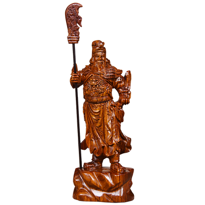 50cm, Chinese Guan Yu Guan Gong Warrior God Wealth Wood Carving Wood Statue, 20"