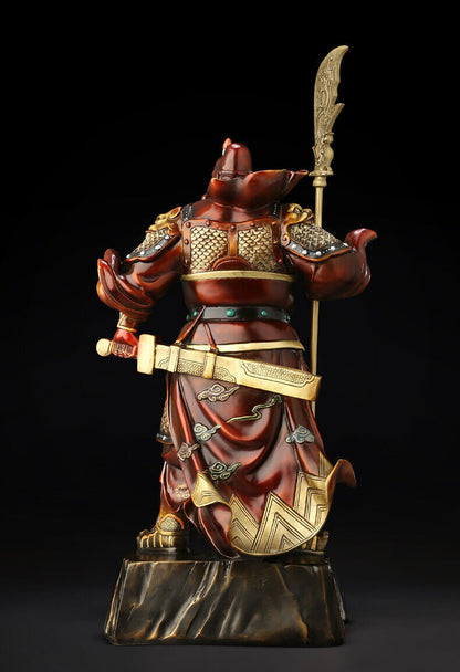 39cm,Chinese Folk Brass red Copper Guan Gong Guan Yu Warrior God Knife Statue