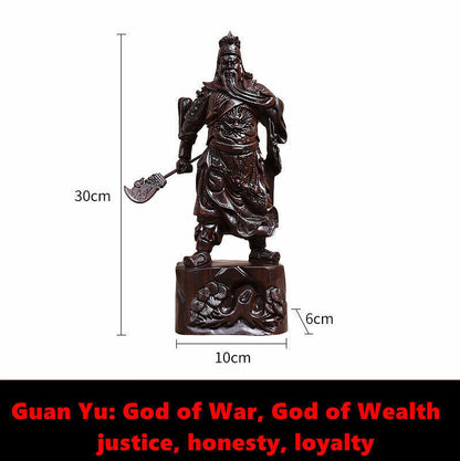 29cm,China Guan Yu Guan Gong Warrior God Buddha Wooden FENGSHUI Wood Statue 11"