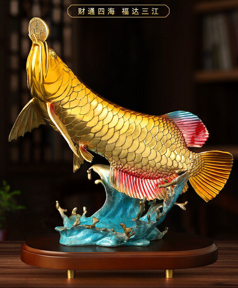 big Feng Shui Golden Wealth Arowana Golden Dragon Lucky Fish brass,copper,Statue