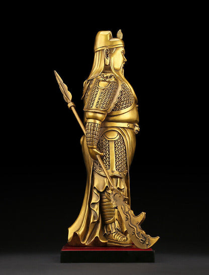 29cm,China Fengshui brass copper Guan Gong Yu Warrior wealth Sword Stand Statue