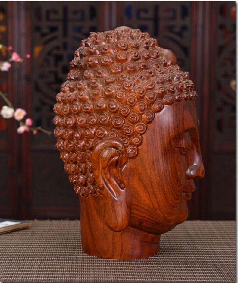 China Fengshui Statue Buddha Head Wood Craft Gift Collectable Carving Sakyamuni