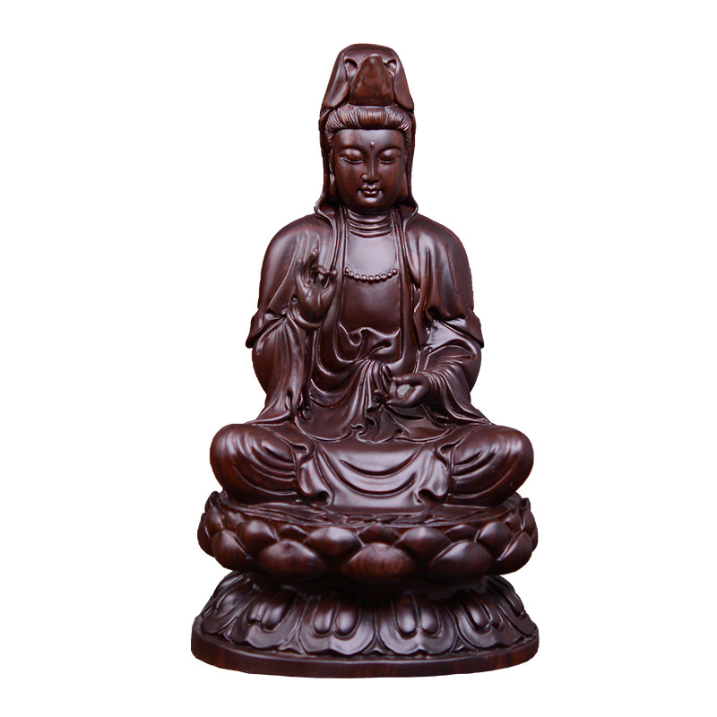 8",China Buddhism Wood Carved GuanYin Kwan-yin Buddha Statue Lotus Goddess 20cm