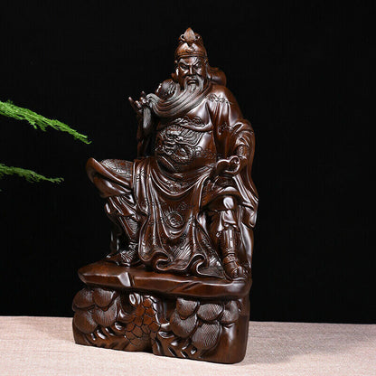 40cm,Ebony Wood China Guan Gong Yu sit,Warrior Guangong Statue Carved WOODEN 16"