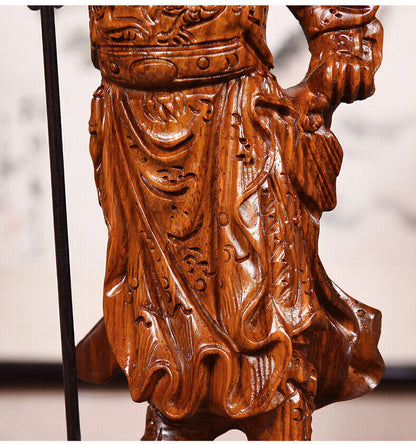 Rosewood Wood Guan Gong Yu Warrior God Guanyu Statue Dragon soldier sculpture