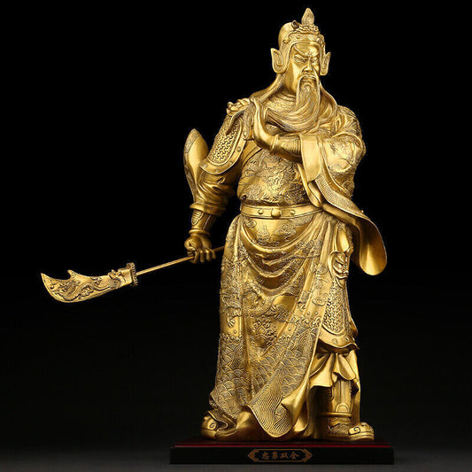 38cm,Chinese Fengshui brass Guan Gong Yu Di Warrior God wealth Stand Statue 關关羽公