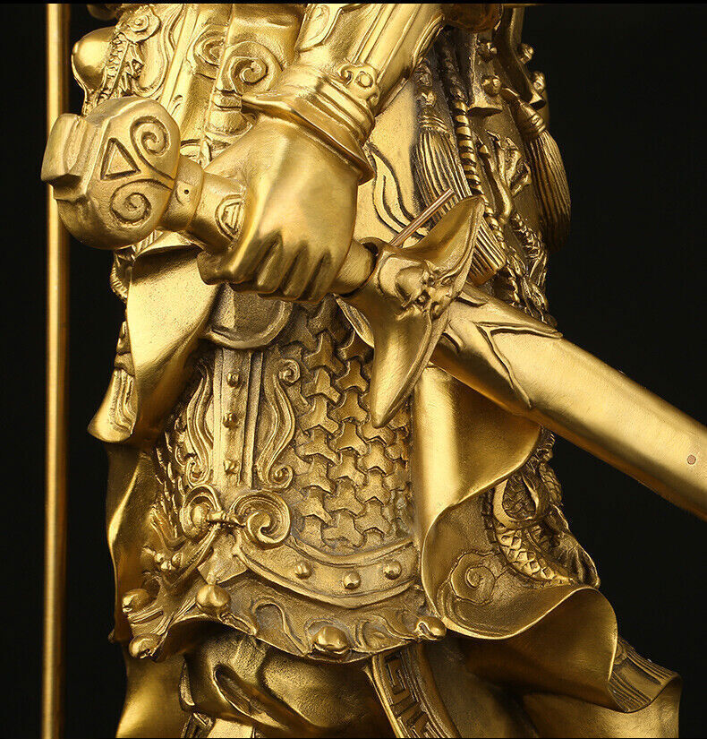 25cm,China Feng shui brass Guan Gong Yu Warrior God wealth God Sword flag Statue