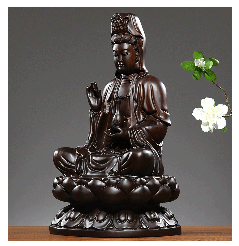 China fengshui Buddhism Wood GuanYin Kwan-yin Buddha Statue Craft Sculpture 观音雕像