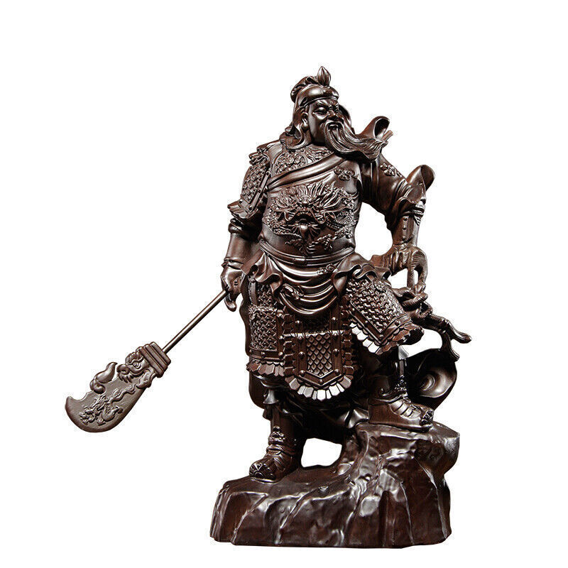 folk Ebony Wood Chinea Feng shui Guan Gong Yu Warrior God Guanyu Statue carving