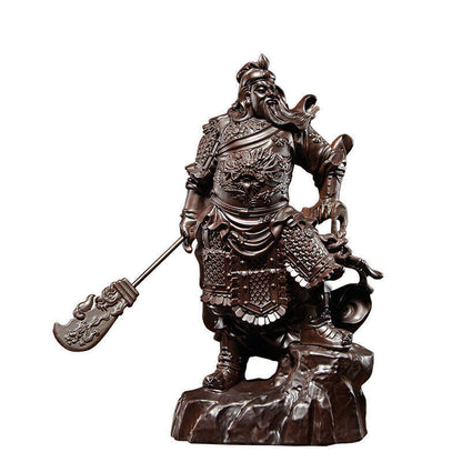 folk Ebony Wood Chinea Feng shui Guan Gong Yu Warrior God Guanyu Statue carving