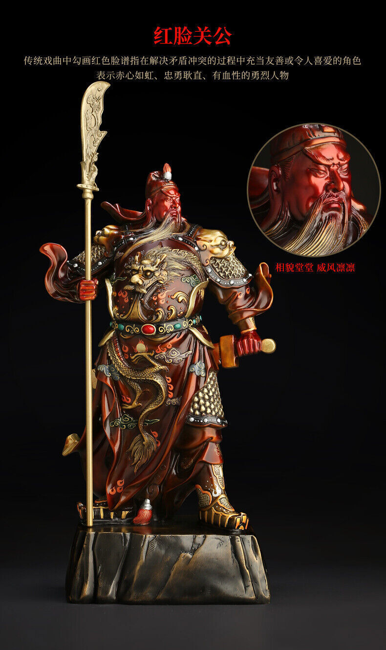 63cm,Chinese Folk Brass Copper Guan Gong Guan Yu Warrior God worship Statue 25''