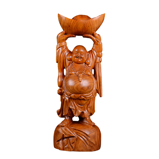 19in. African Rosewood Wealth YuanBao Happy Laugh Maitreya Buddha Statue craft