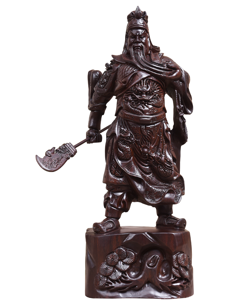 29cm,China Guan Yu Guan Gong Warrior God Buddha Wooden Carving Wood Statue 11"