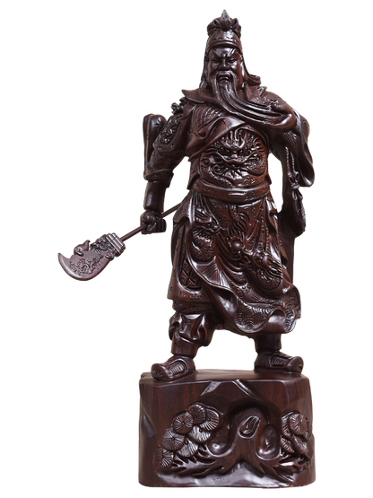 29cm,China Guan Yu Guan Gong Warrior God Buddha Wooden Carving Wood Statue 11"