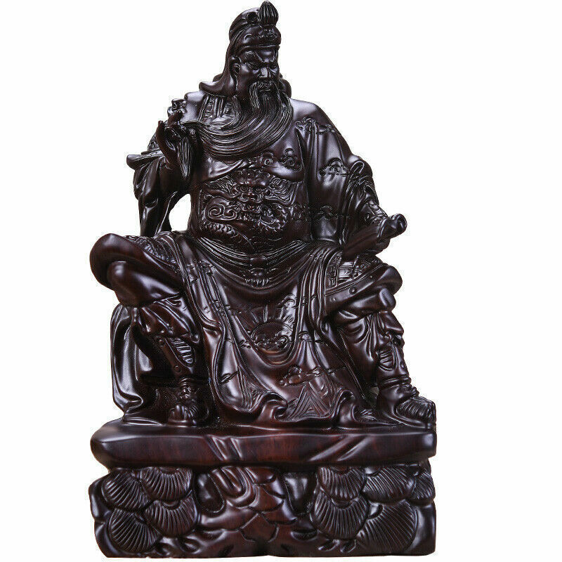 40cm,Ebony Wood China Guan Gong Yu sit,Warrior Guangong Statue Carved WOODEN 16"