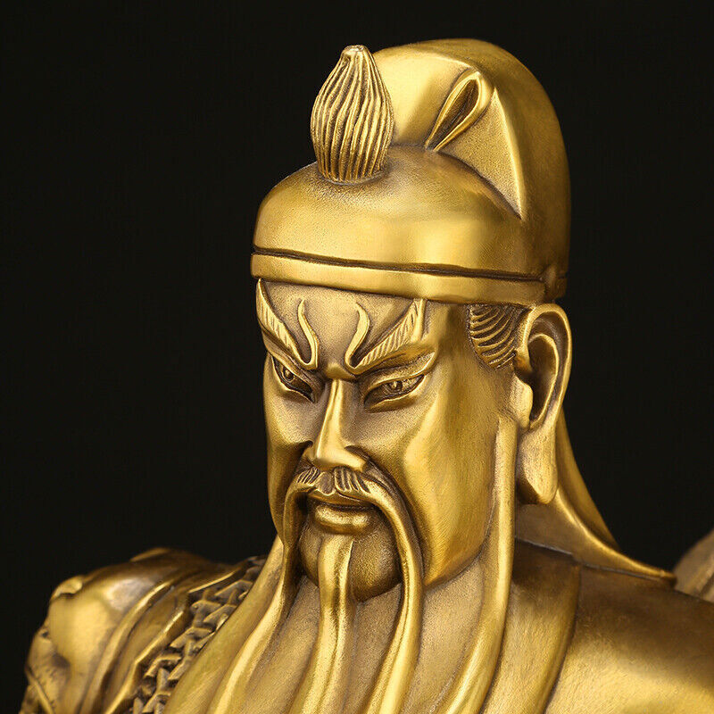 29cm,China Fengshui brass copper Guan Gong Yu Warrior wealth Sword Stand Statue