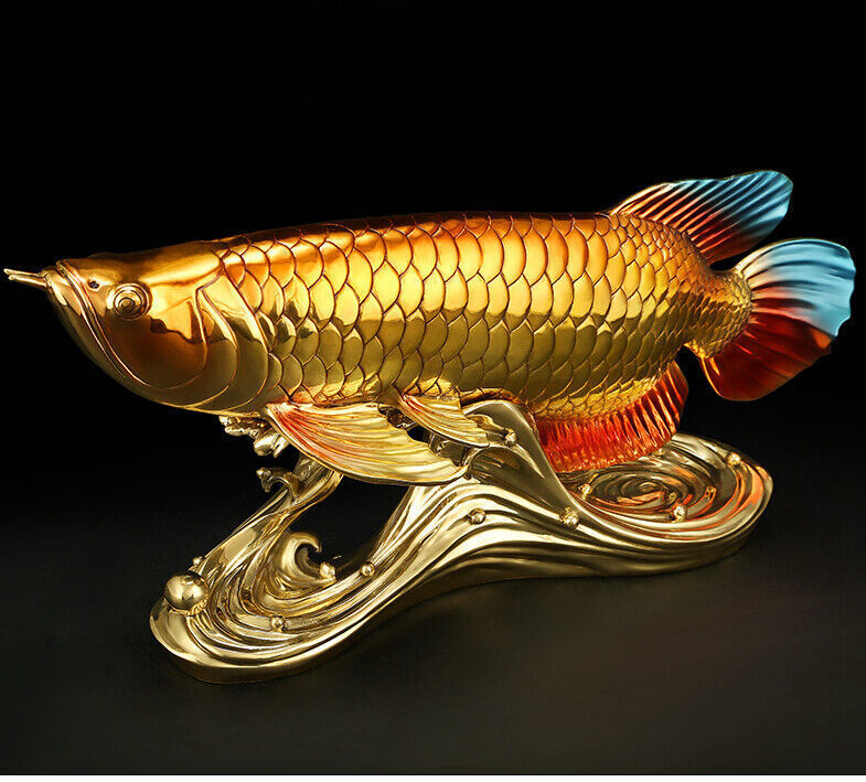 14",Feng shui Chinese brass,copper crafts,golden dragon fish,noble wealth Statue