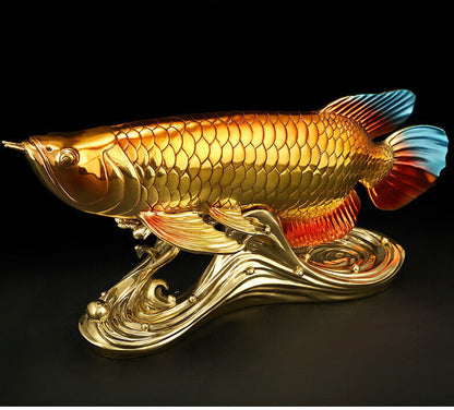 14",Feng shui Chinese brass,copper crafts,golden dragon fish,noble wealth Statue