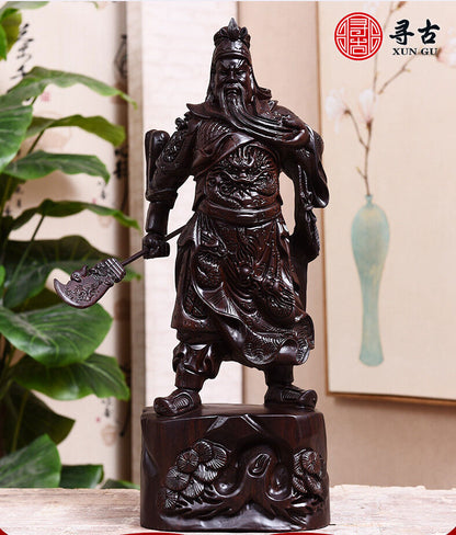 29cm, China Guan Yu Guan Gong Warrior God Of Wealth Wooden Carving Wood Statue b