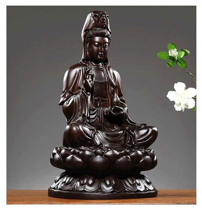 China fengshui Buddhism Wood GuanYin Kwan-yin Buddha Statue Craft Sculpture 观音雕像