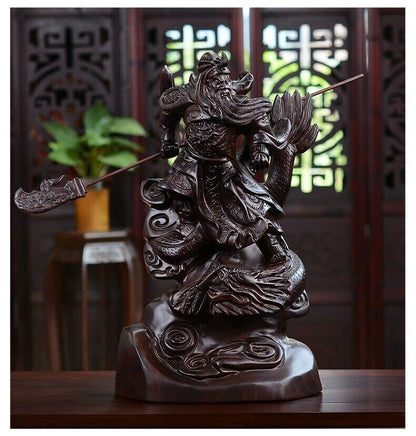 47cm,China Guan Yu Gong Warrior God Buddha Wood Statue Guanyu Dragon Figure 18"